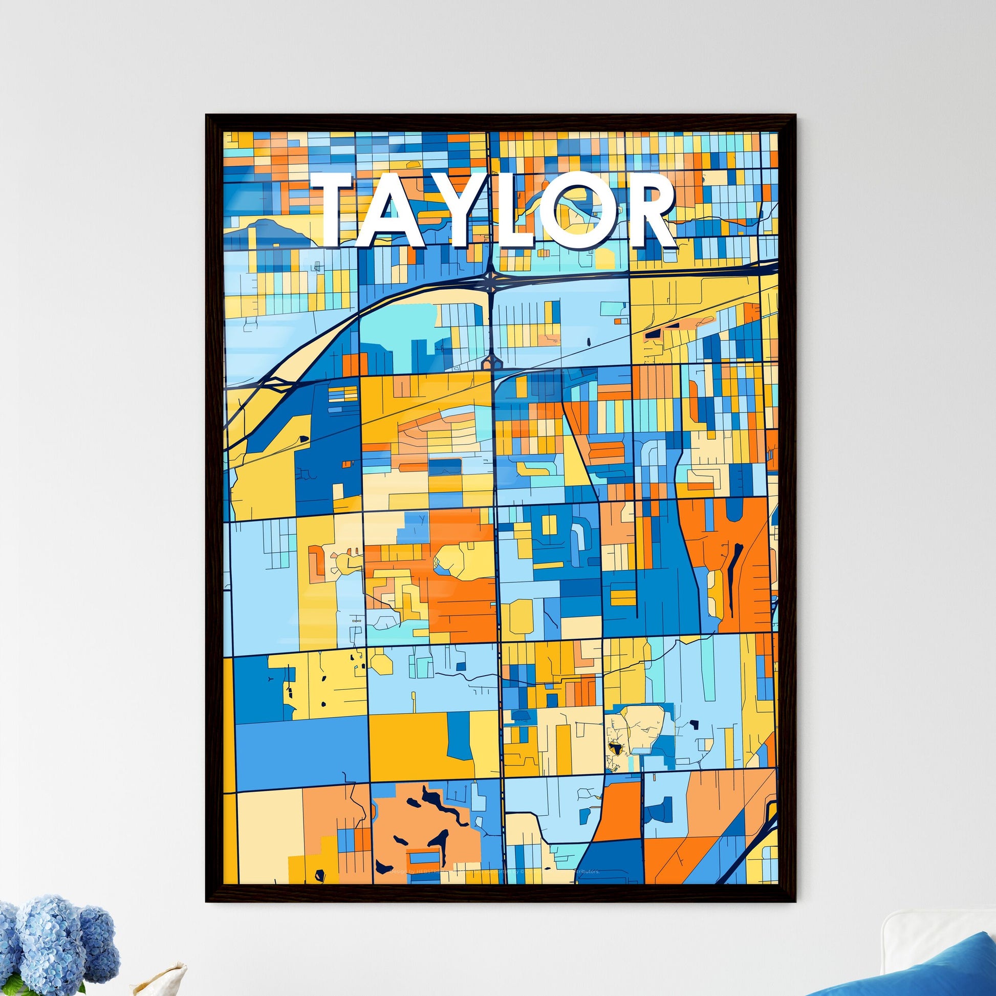 TAYLOR MICHIGAN Vibrant Colorful Art Map Poster Blue Orange