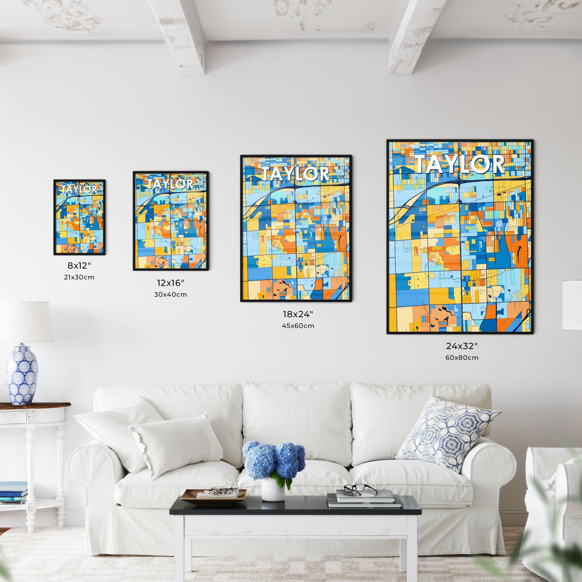 TAYLOR MICHIGAN Vibrant Colorful Art Map Poster Blue Orange