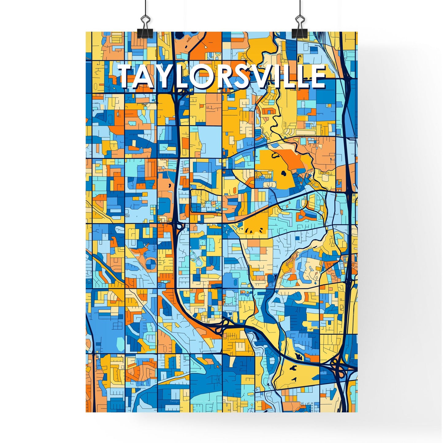 TAYLORSVILLE UTAH Vibrant Colorful Art Map Poster Blue Orange