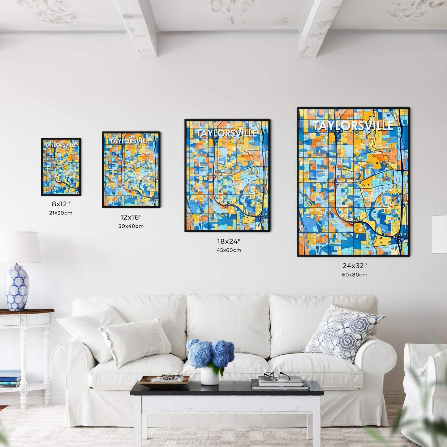 TAYLORSVILLE UTAH Vibrant Colorful Art Map Poster Blue Orange