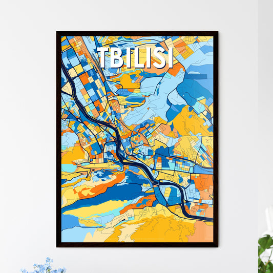 TBILISI GEORGIA Vibrant Colorful Art Map Poster Blue Orange