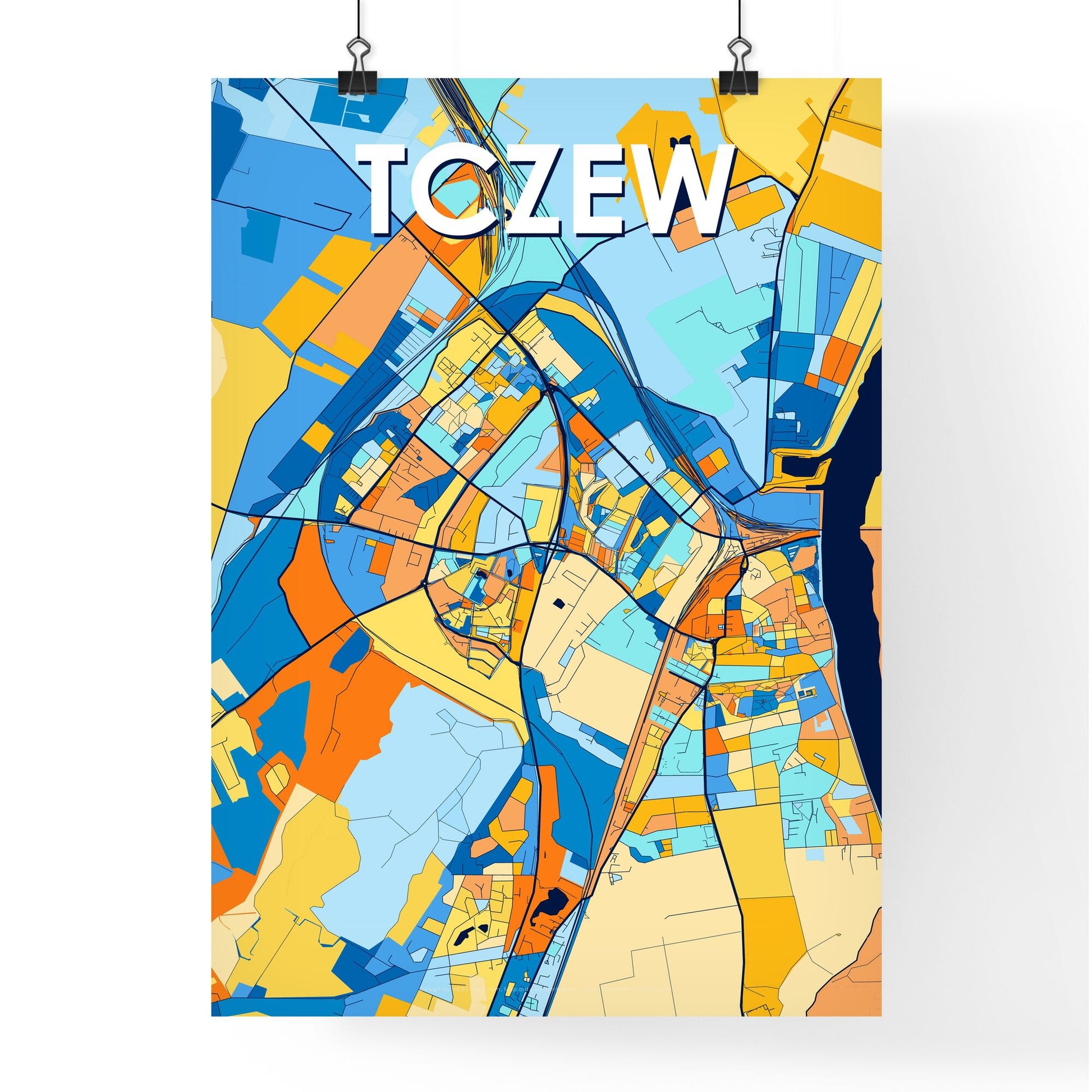 TCZEW POLAND Vibrant Colorful Art Map Poster Blue Orange