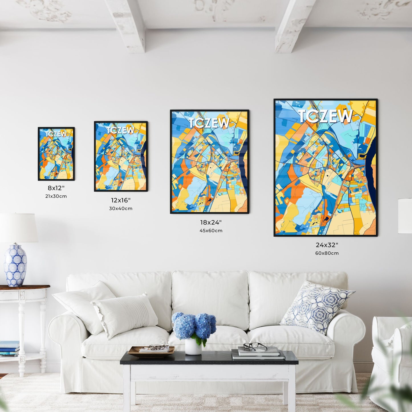 TCZEW POLAND Vibrant Colorful Art Map Poster Blue Orange