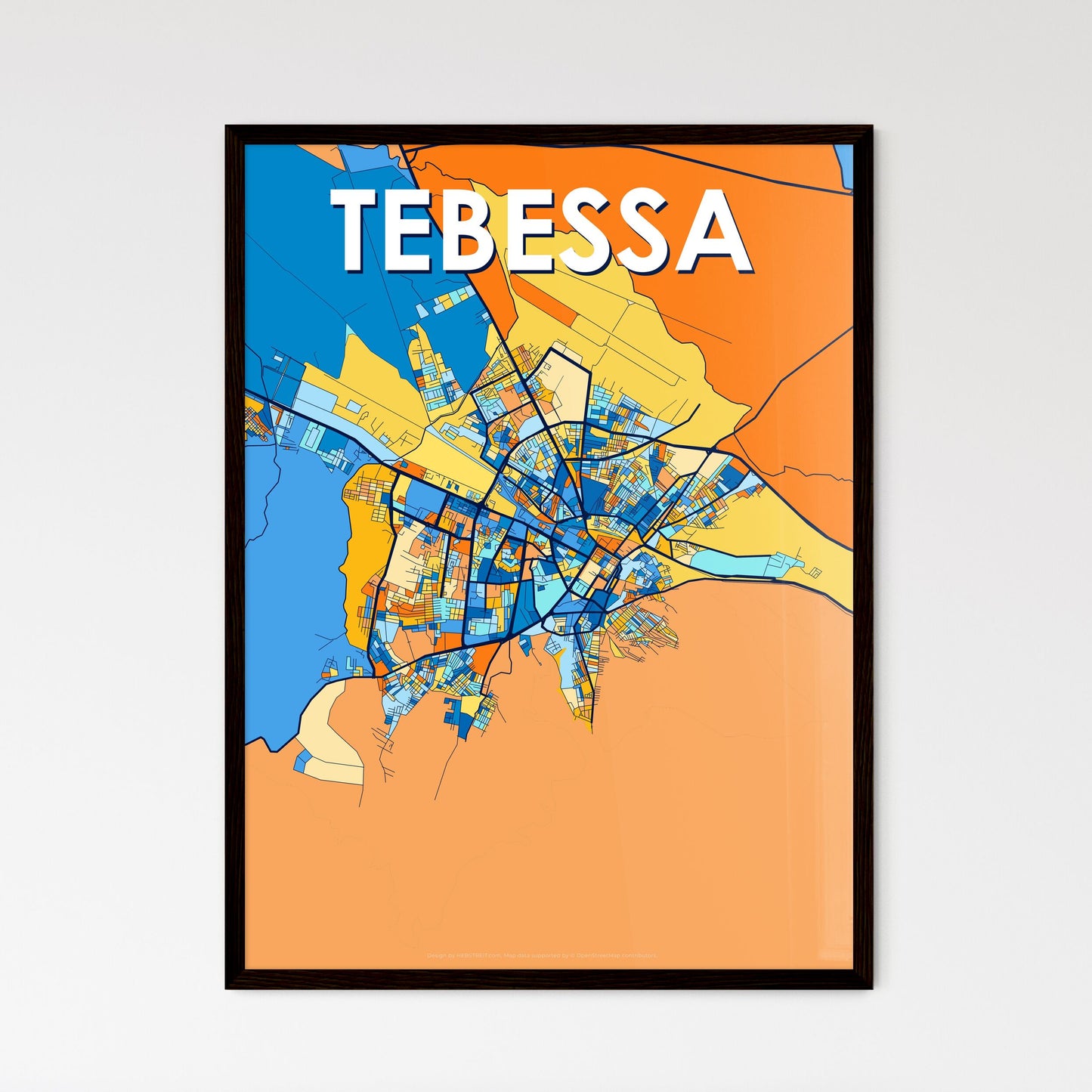 TEBESSA ALGERIA Vibrant Colorful Art Map Poster Blue Orange