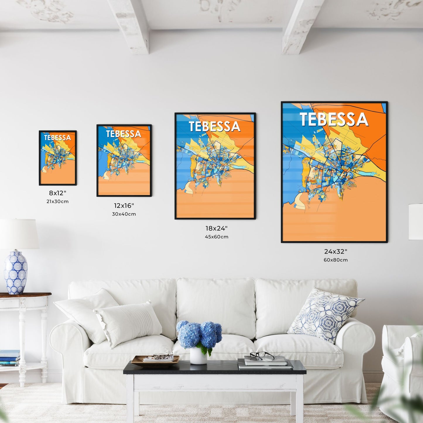 TEBESSA ALGERIA Vibrant Colorful Art Map Poster Blue Orange