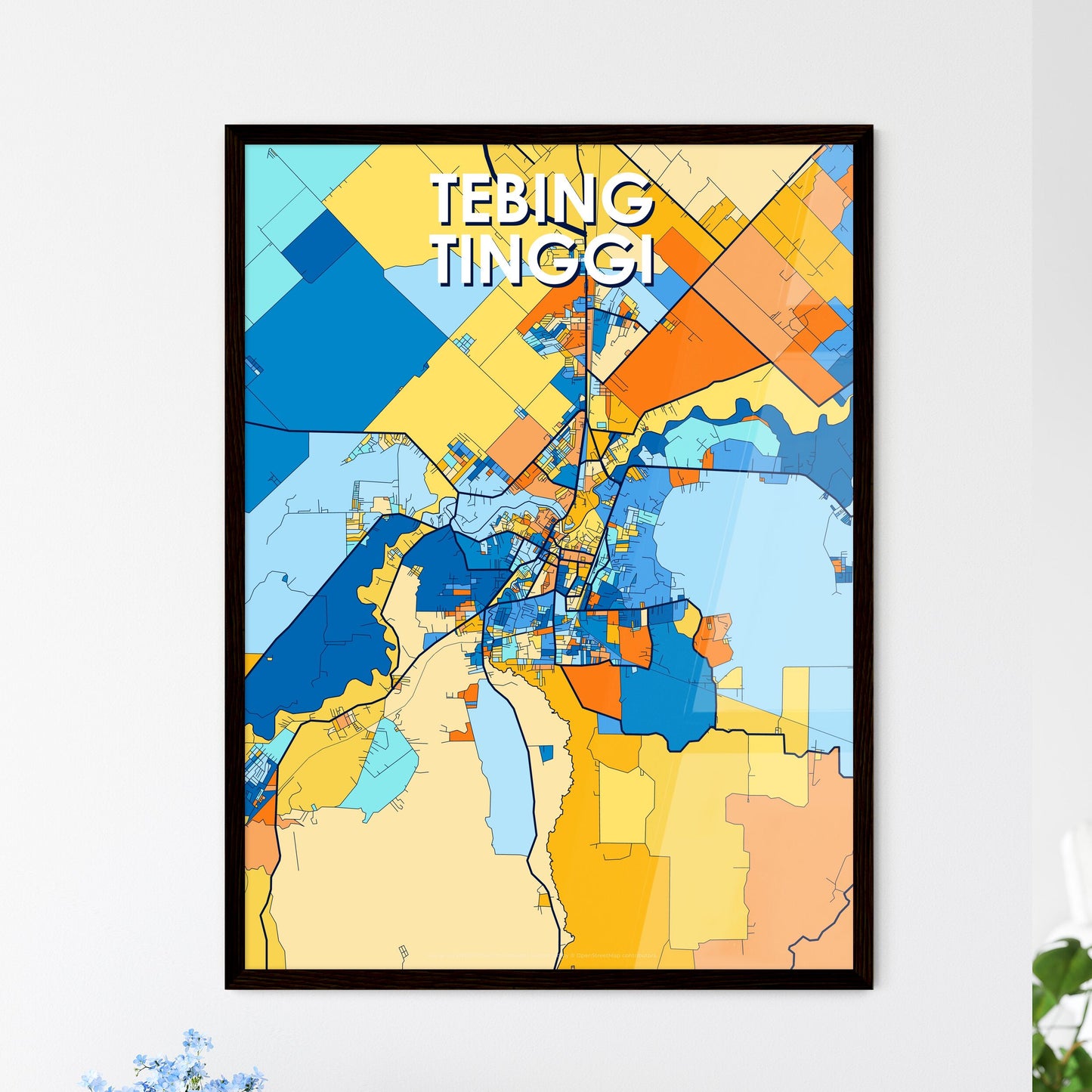 TEBING TINGGI INDONESIA Vibrant Colorful Art Map Poster Blue Orange