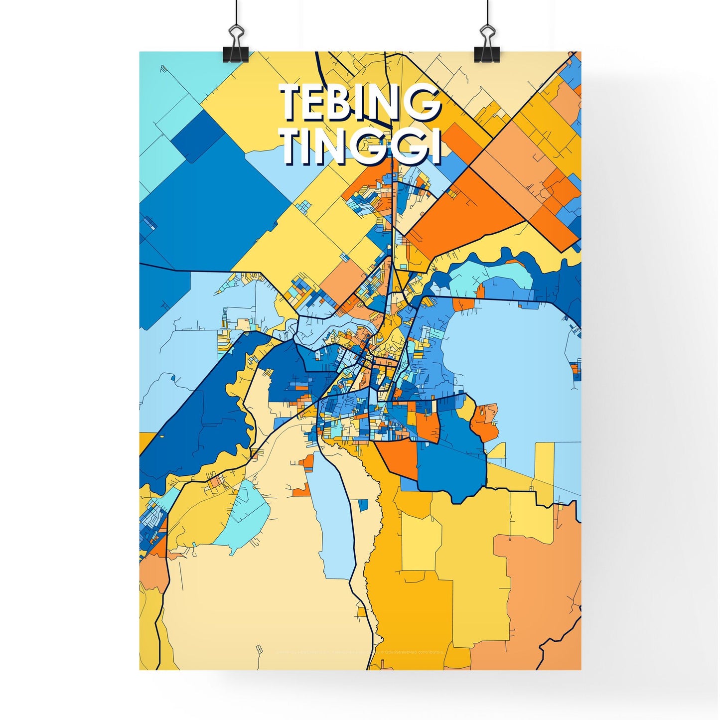 TEBING TINGGI INDONESIA Vibrant Colorful Art Map Poster Blue Orange