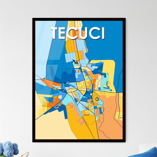 TECUCI ROMANIA Vibrant Colorful Art Map Poster Blue Orange