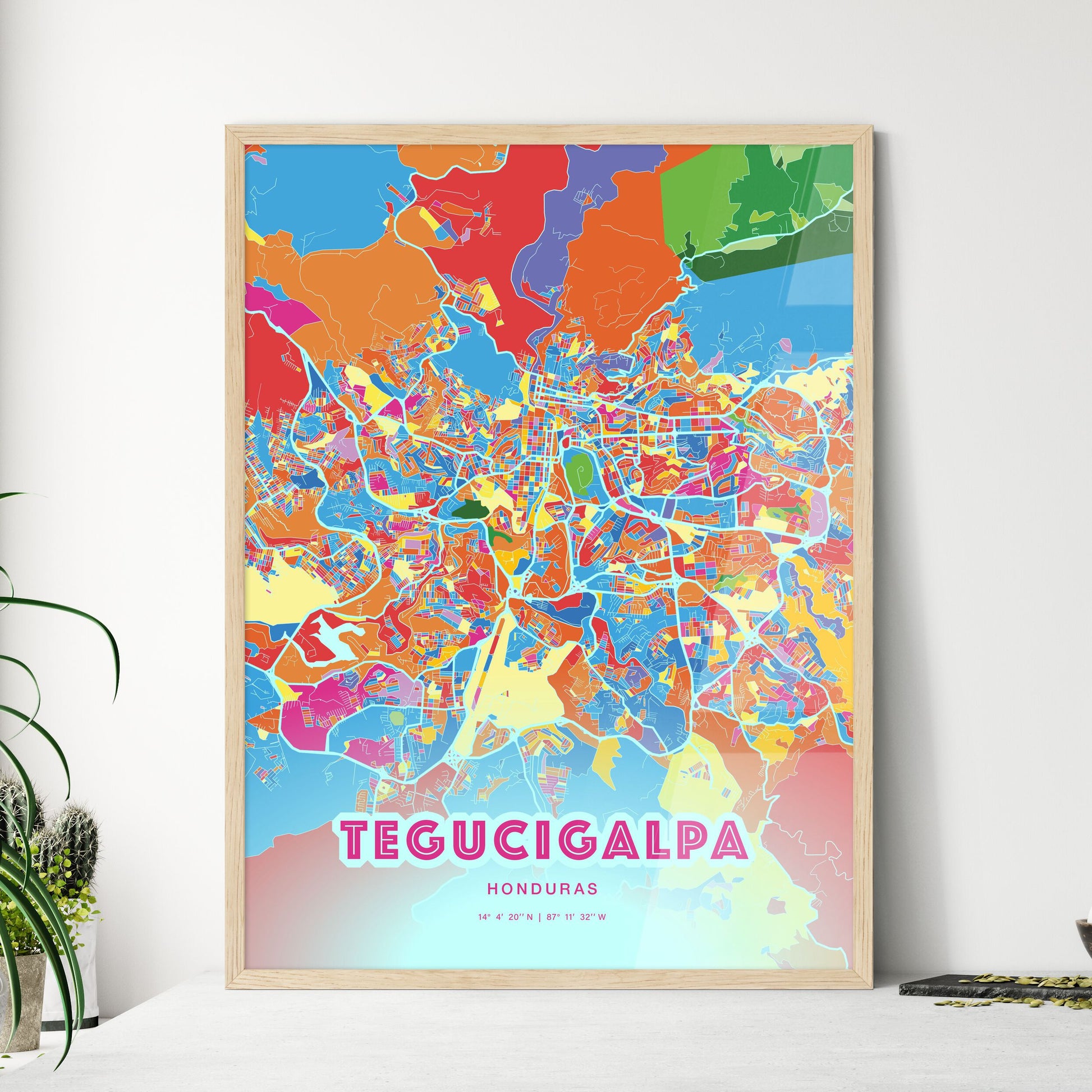 Colorful Tegucigalpa Honduras Fine Art Map Crazy Colors