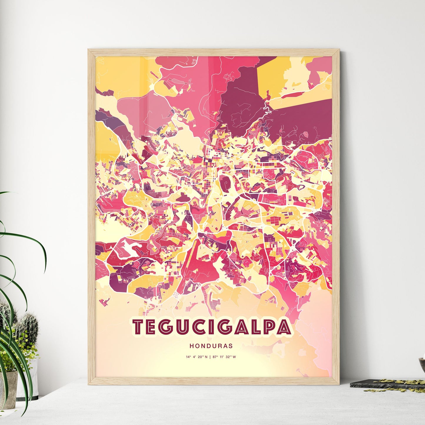 Colorful Tegucigalpa Honduras Fine Art Map Hot Red