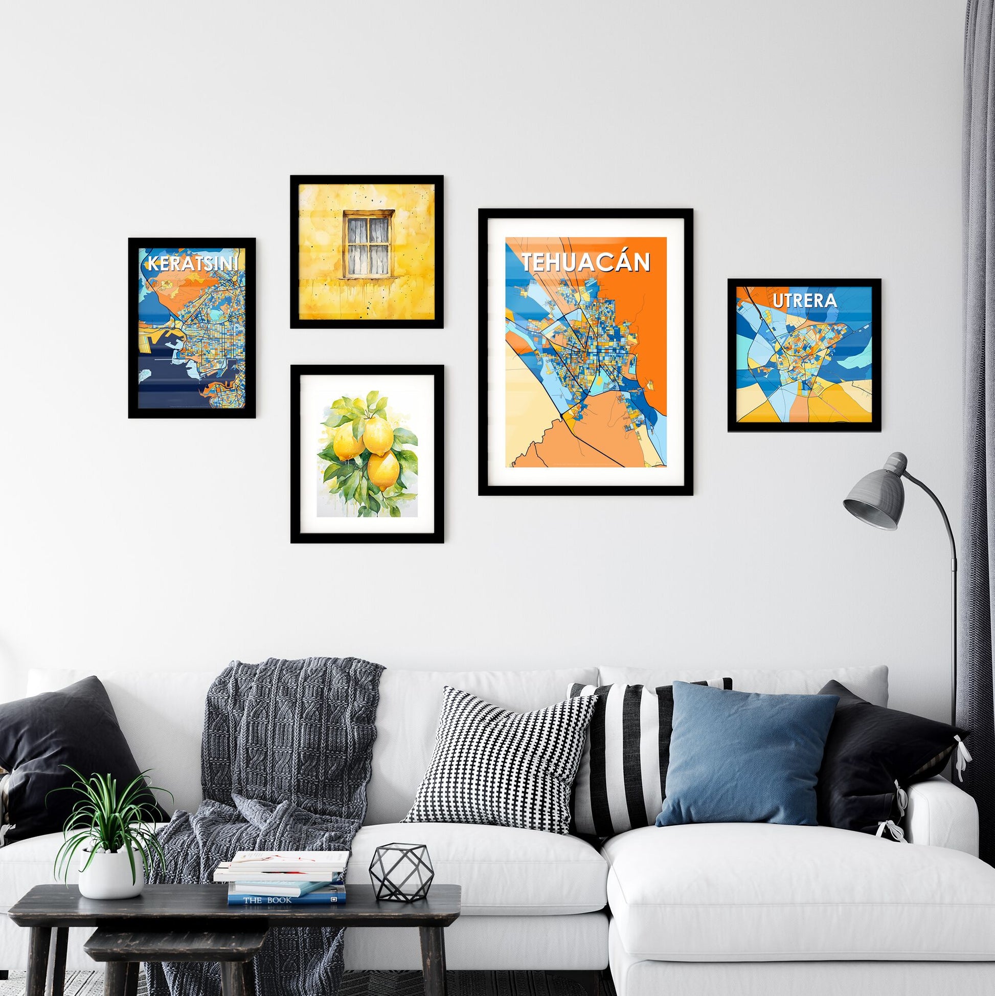 TEHUACÁN MEXICO Vibrant Colorful Art Map Poster Blue Orange