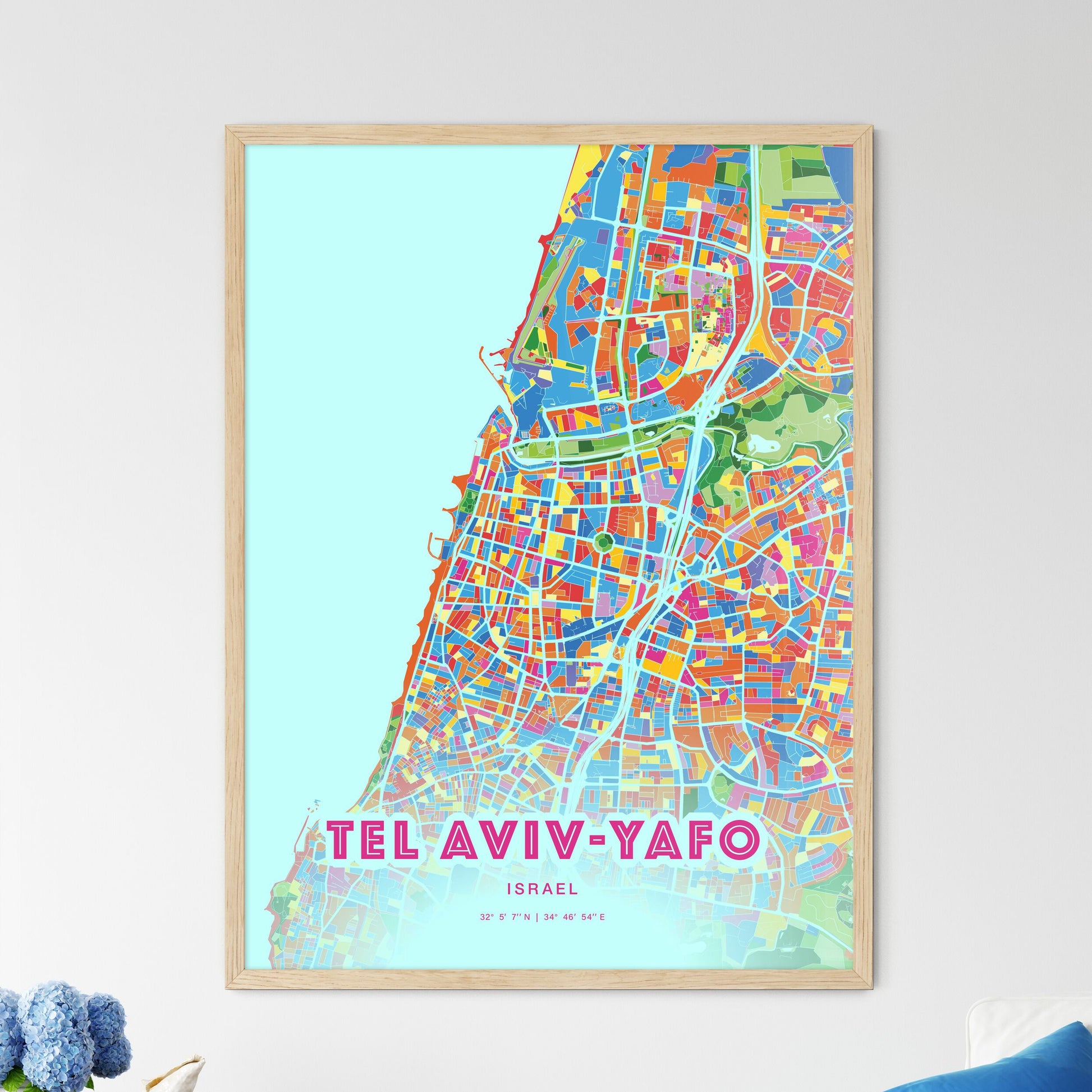 Colorful Tel Aviv-Yafo Israel Fine Art Map Crazy Colors