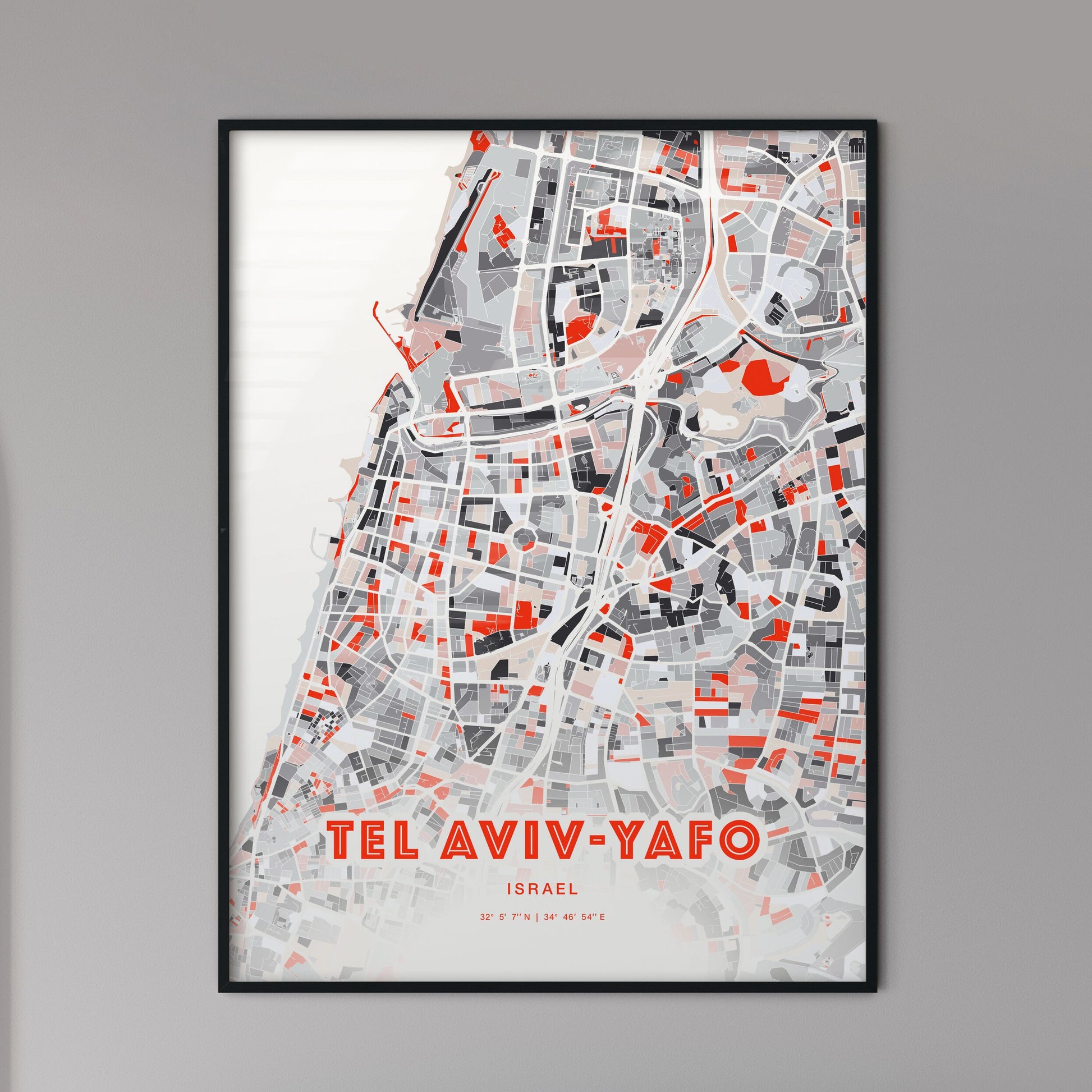 Colorful Tel Aviv-Yafo Israel Fine Art Map Modern Expressive