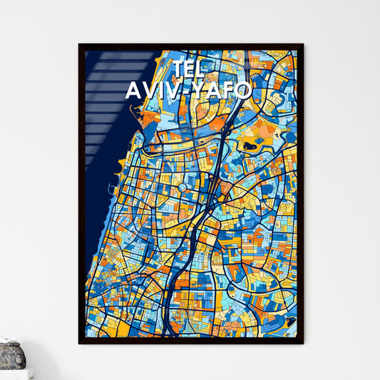 TEL AVIV-YAFO ISRAEL Vibrant Colorful Art Map Poster Blue Orange