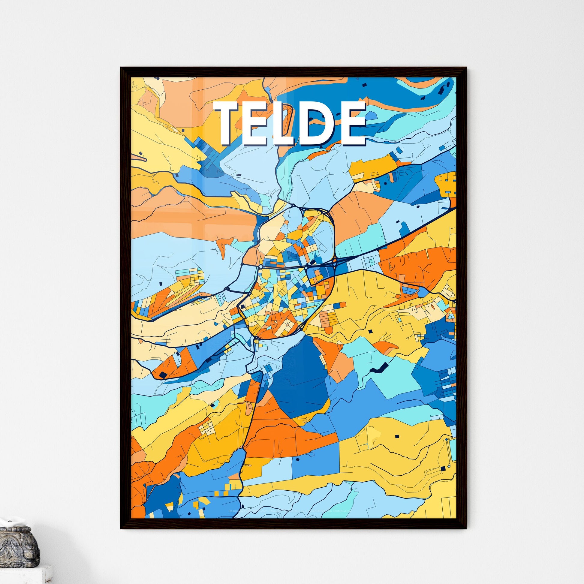 TELDE SPAIN Vibrant Colorful Art Map Poster Blue Orange