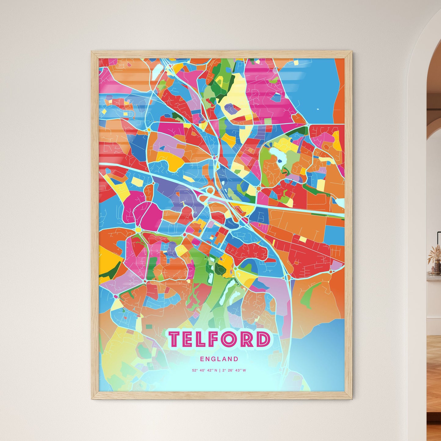 Colorful Telford England Fine Art Map Crazy Colors
