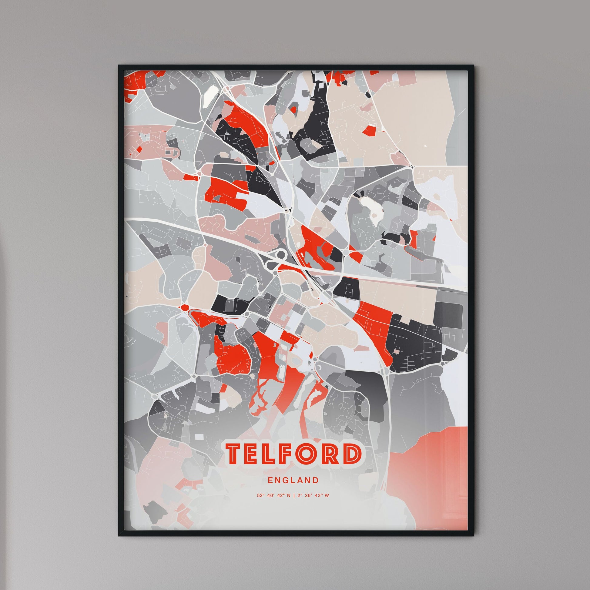 Colorful Telford England Fine Art Map Modern Expressive