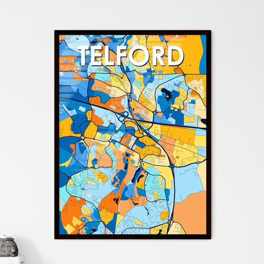 TELFORD ENGLAND Vibrant Colorful Art Map Poster Blue Orange