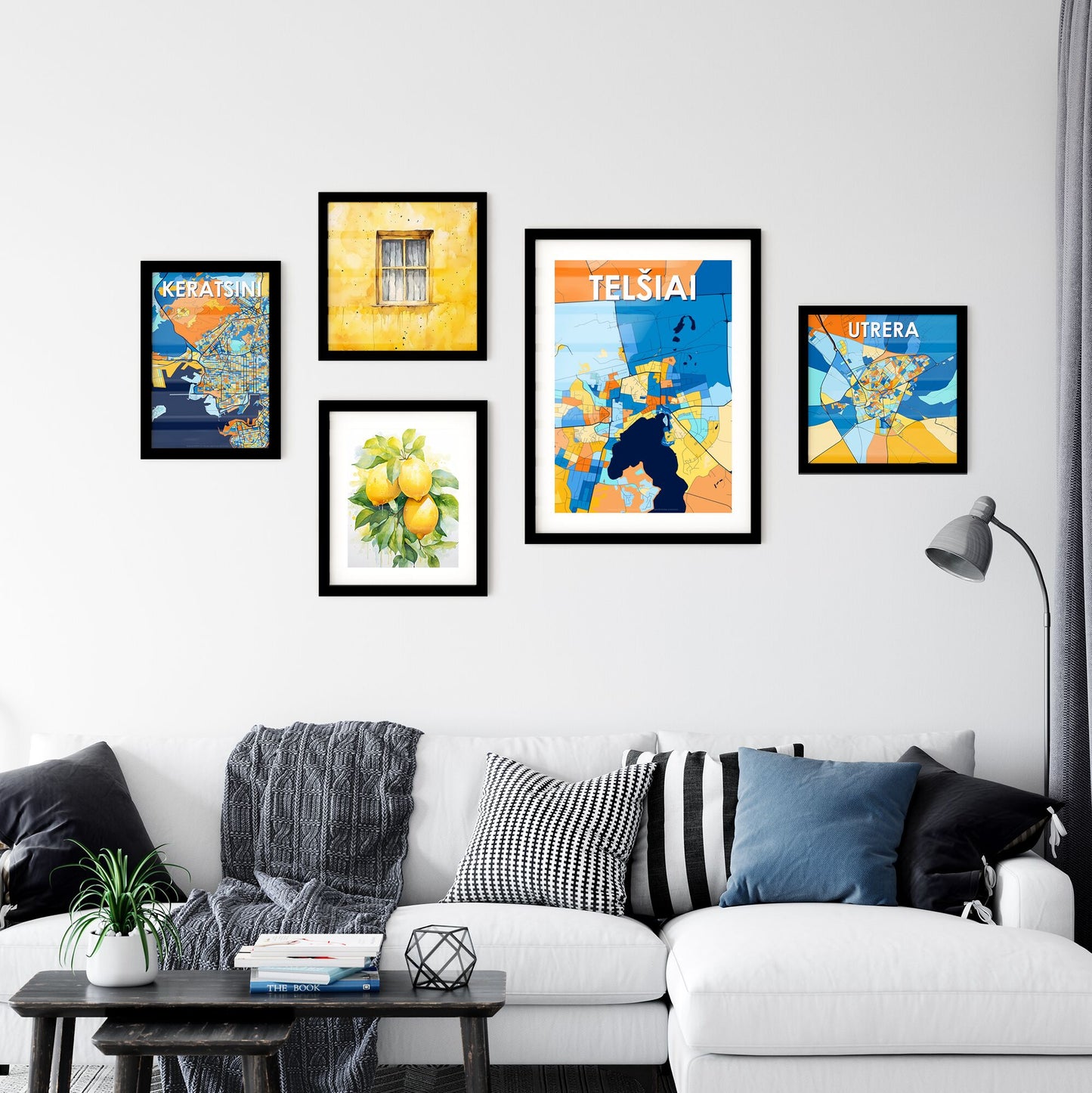 TELŠIAI LITHUANIA Vibrant Colorful Art Map Poster Blue Orange