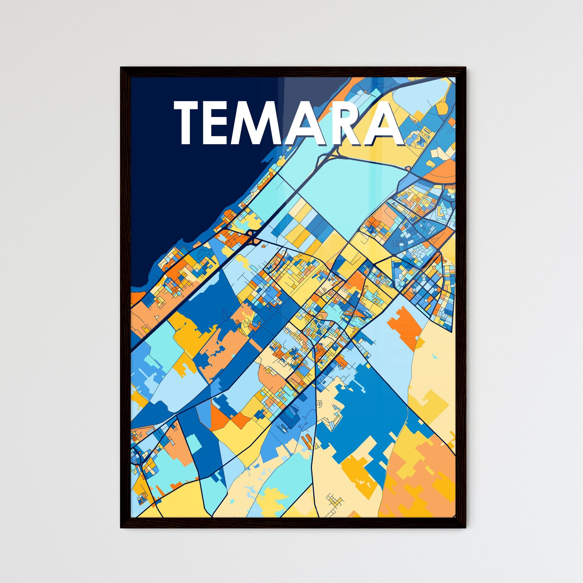 TEMARA MOROCCO Vibrant Colorful Art Map Poster Blue Orange