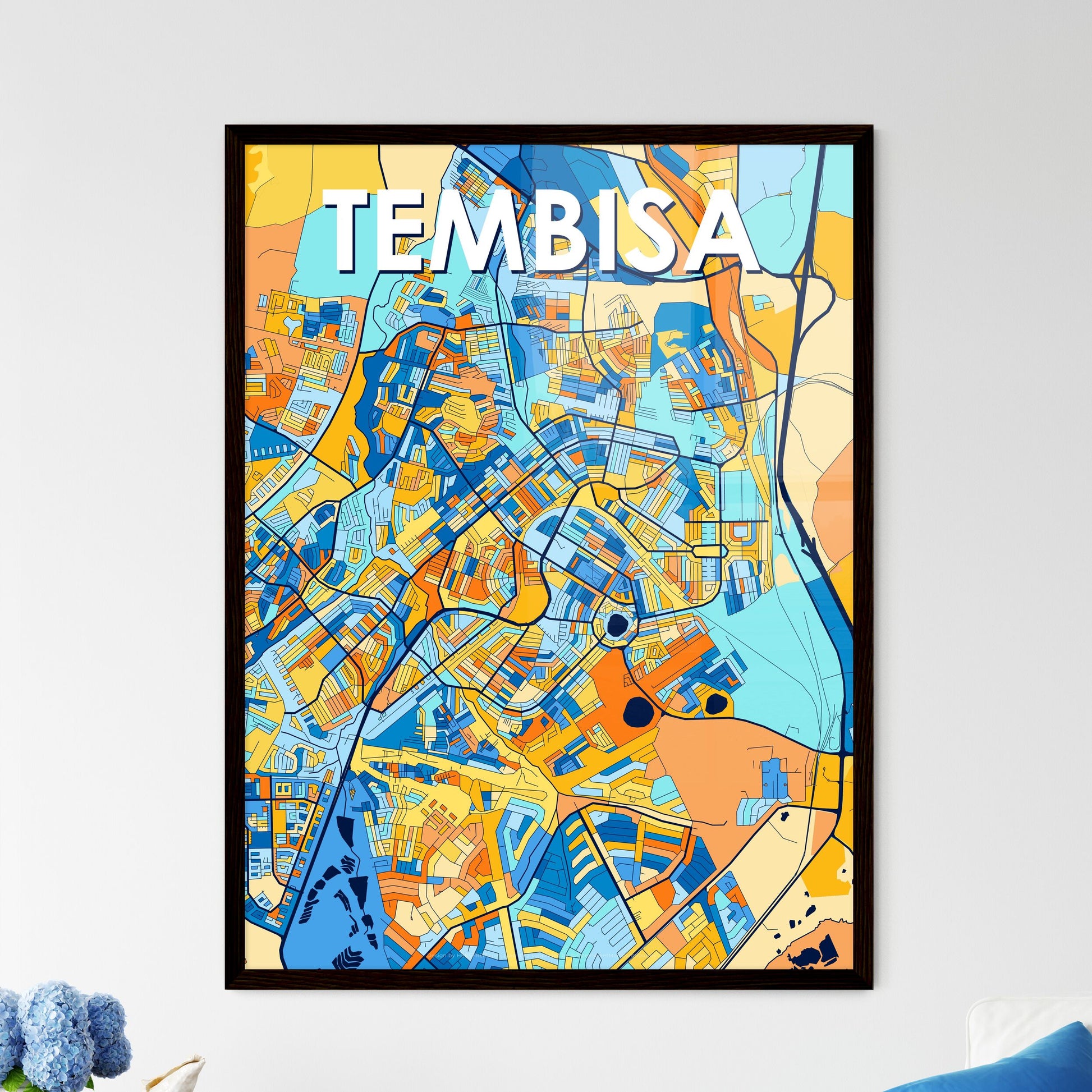 TEMBISA SOUTH AFRICA Vibrant Colorful Art Map Poster Blue Orange