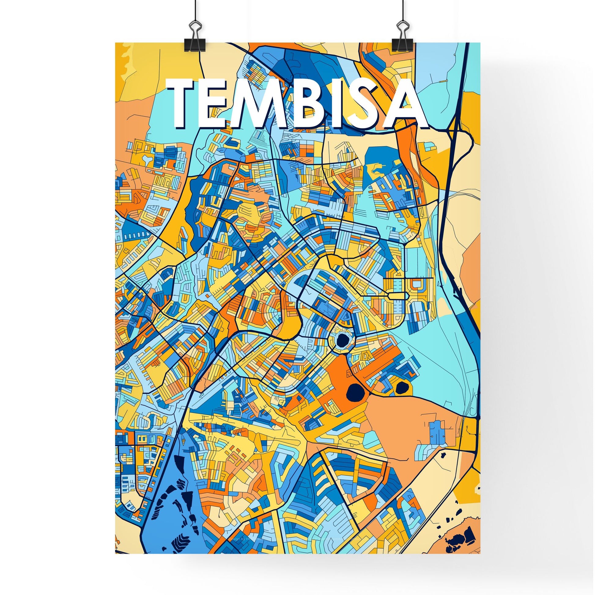 TEMBISA SOUTH AFRICA Vibrant Colorful Art Map Poster Blue Orange