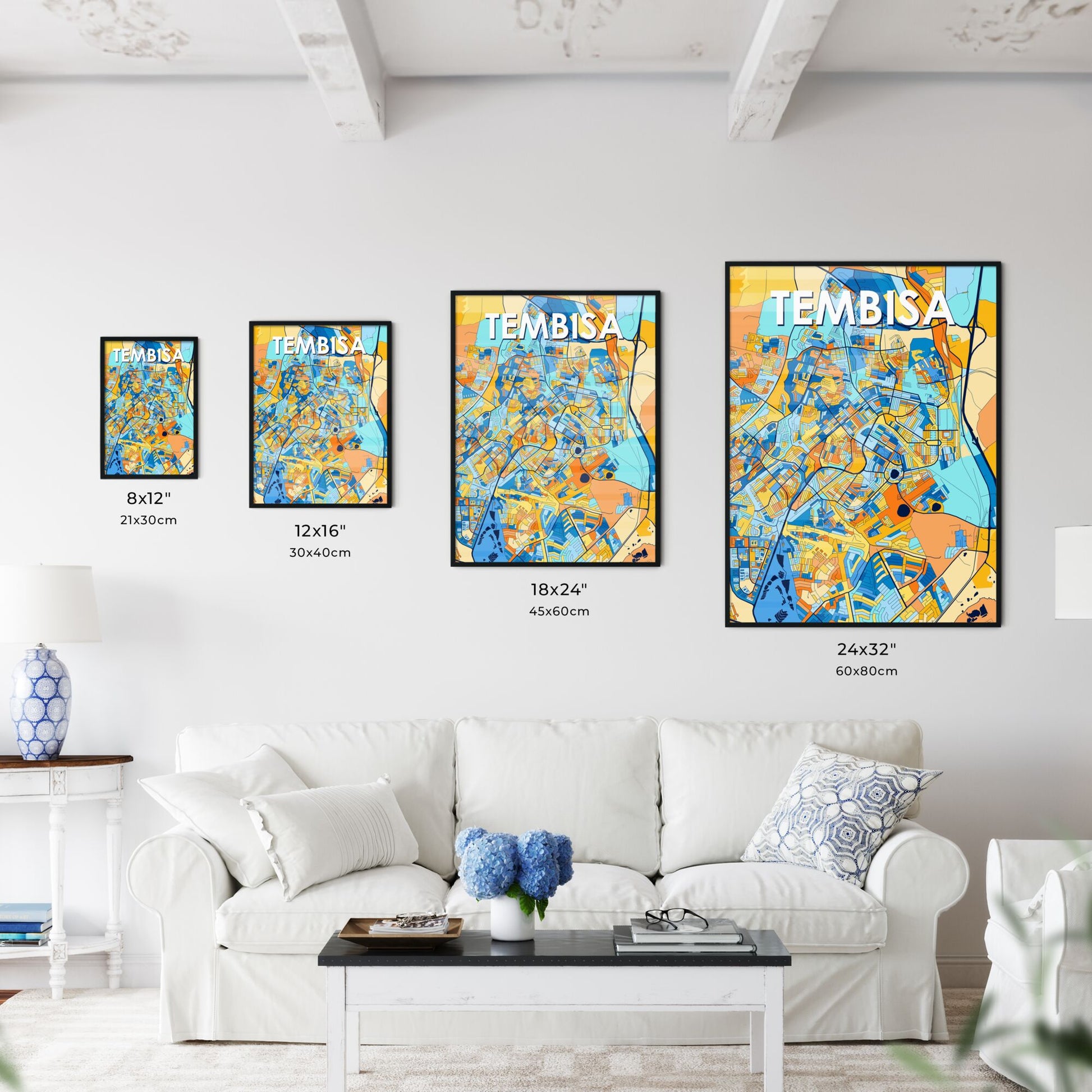 TEMBISA SOUTH AFRICA Vibrant Colorful Art Map Poster Blue Orange