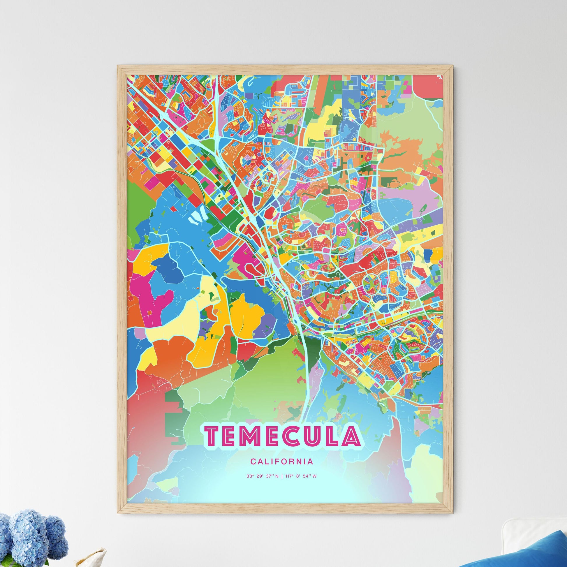 Colorful Temecula California Fine Art Map Crazy Colors