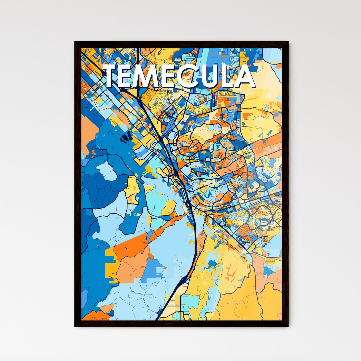 TEMECULA CALIFORNIA Vibrant Colorful Art Map Poster Blue Orange