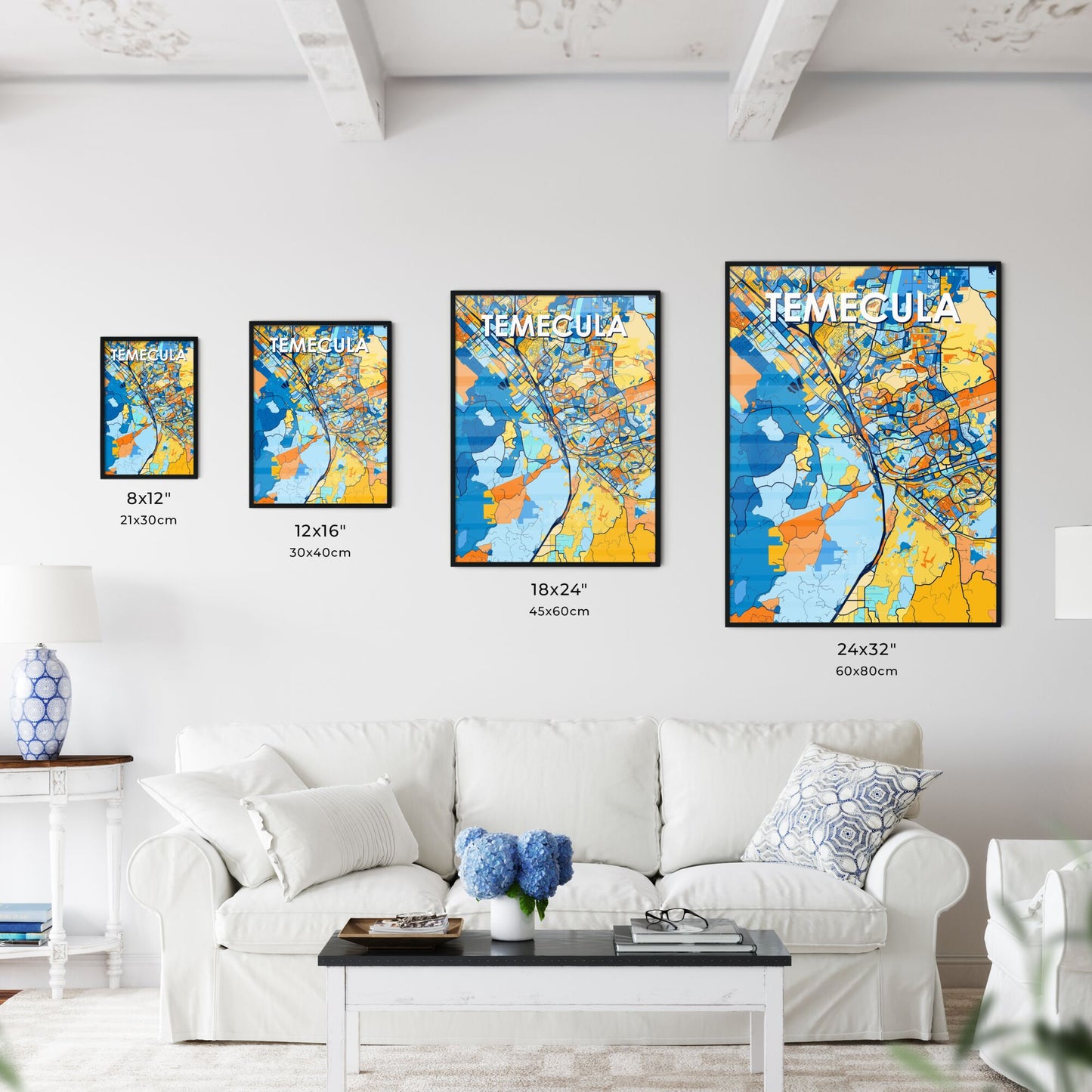 TEMECULA CALIFORNIA Vibrant Colorful Art Map Poster Blue Orange