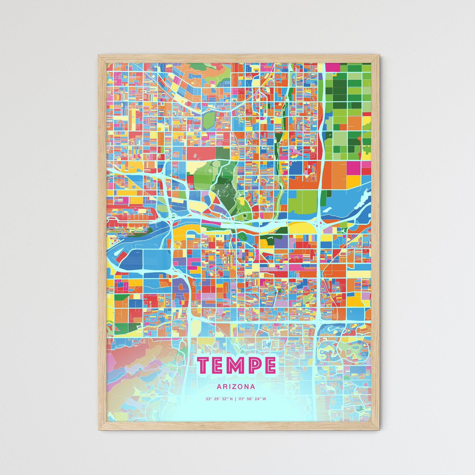 Colorful Tempe Arizona Fine Art Map Crazy Colors