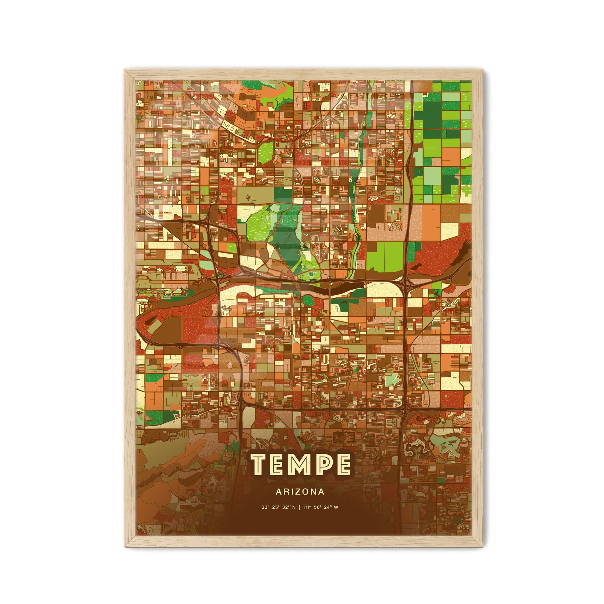 Colorful Tempe Arizona Fine Art Map Farmhouse