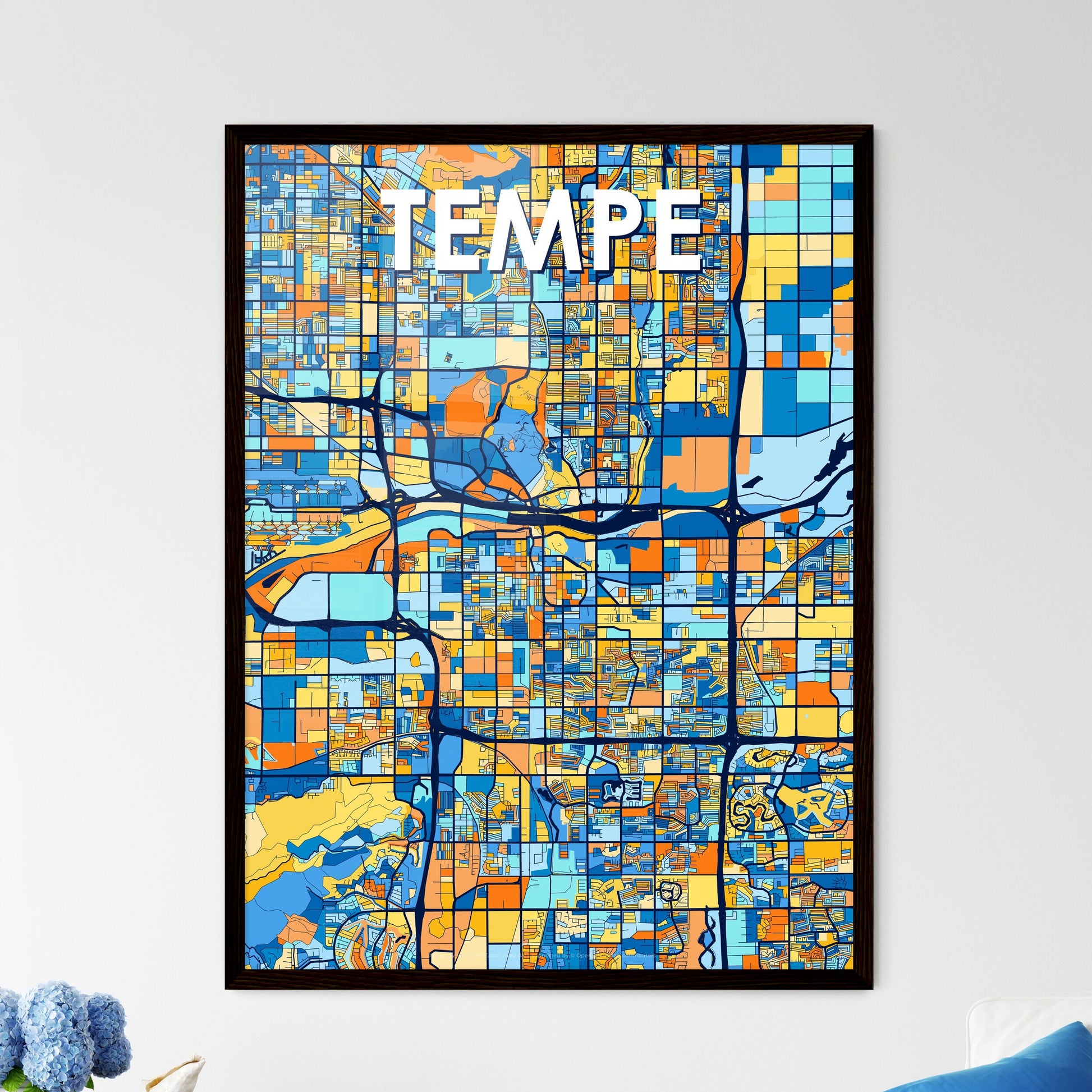 TEMPE ARIZONA Vibrant Colorful Art Map Poster Blue Orange