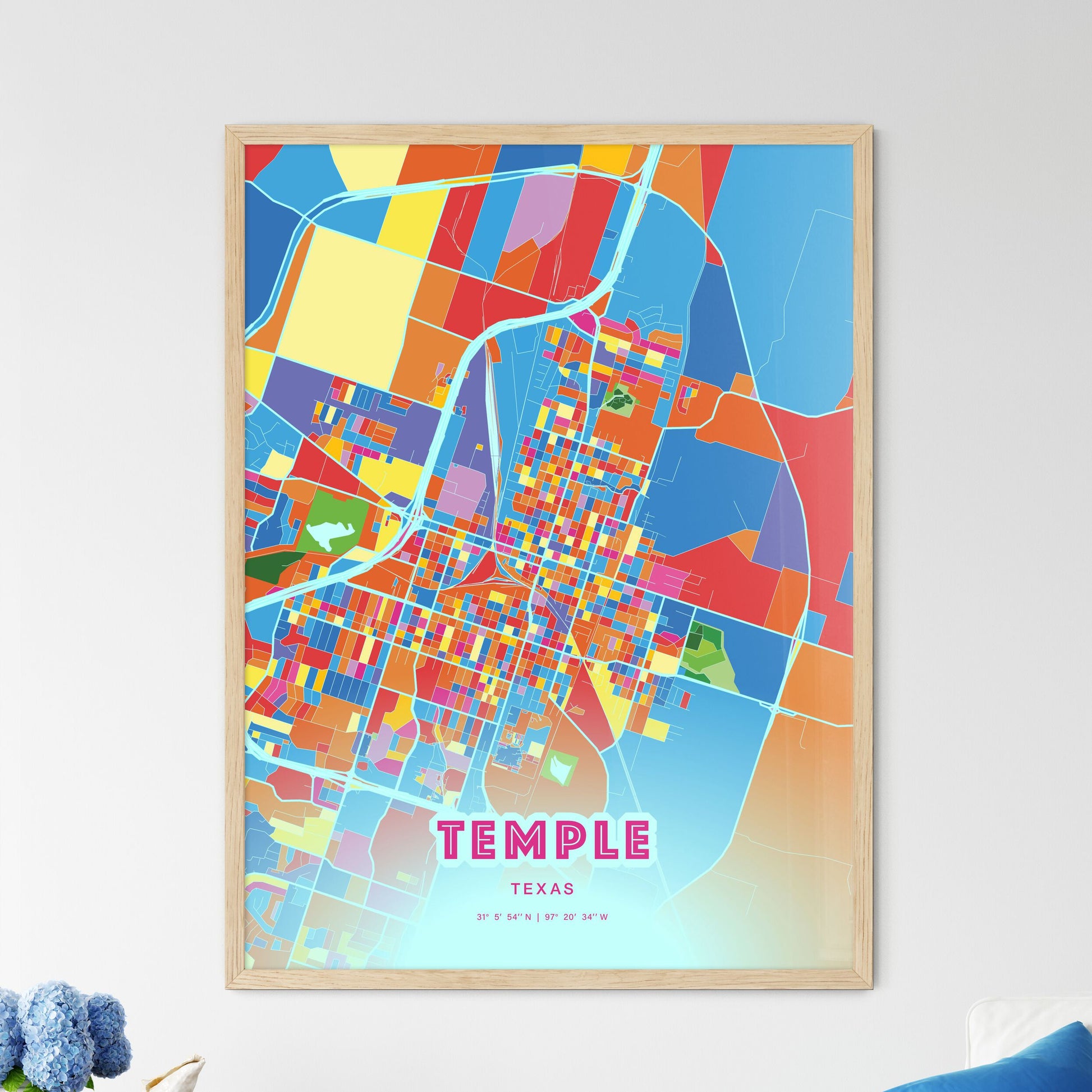 Colorful Temple Texas Fine Art Map Crazy Colors