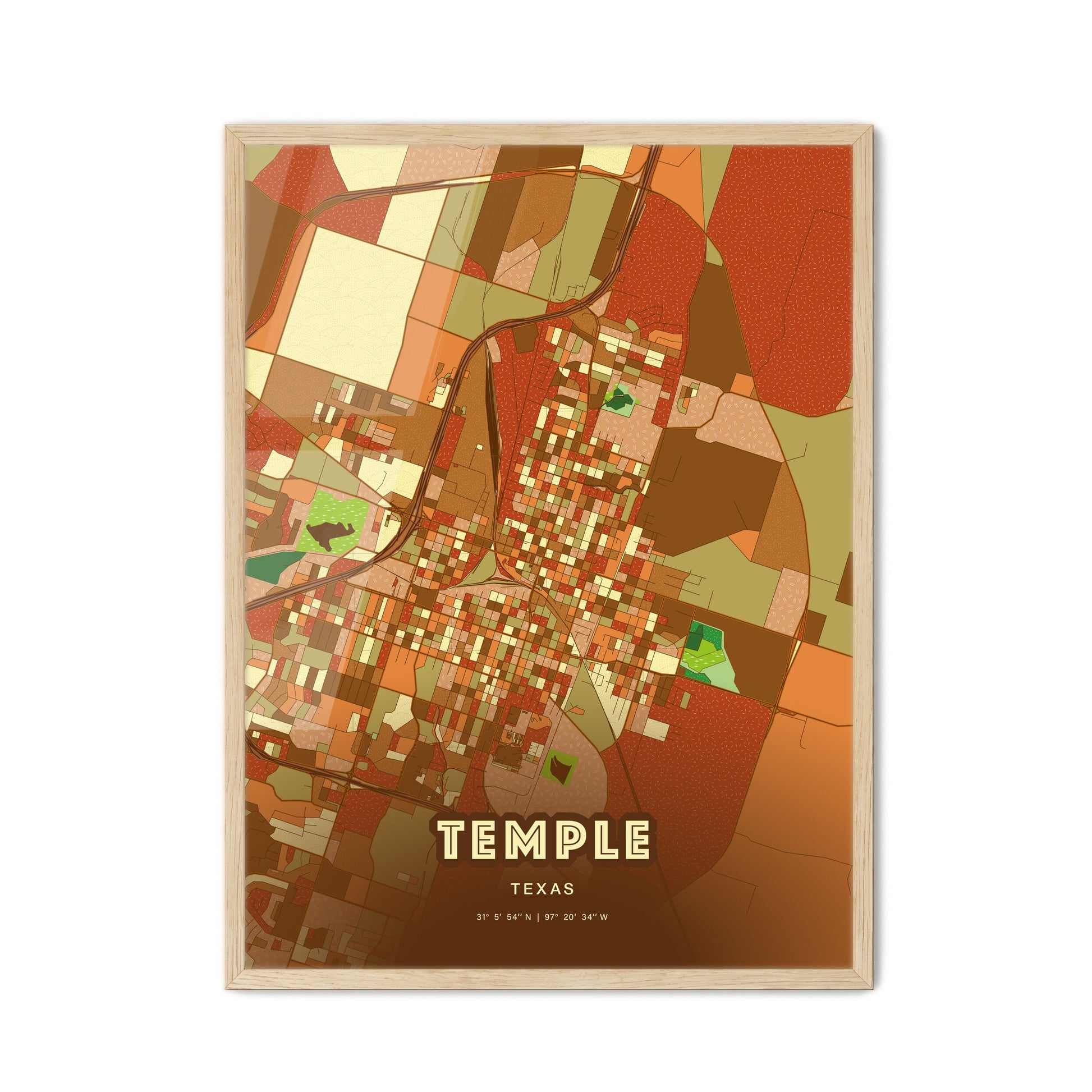 Colorful Temple Texas Fine Art Map Farmhouse