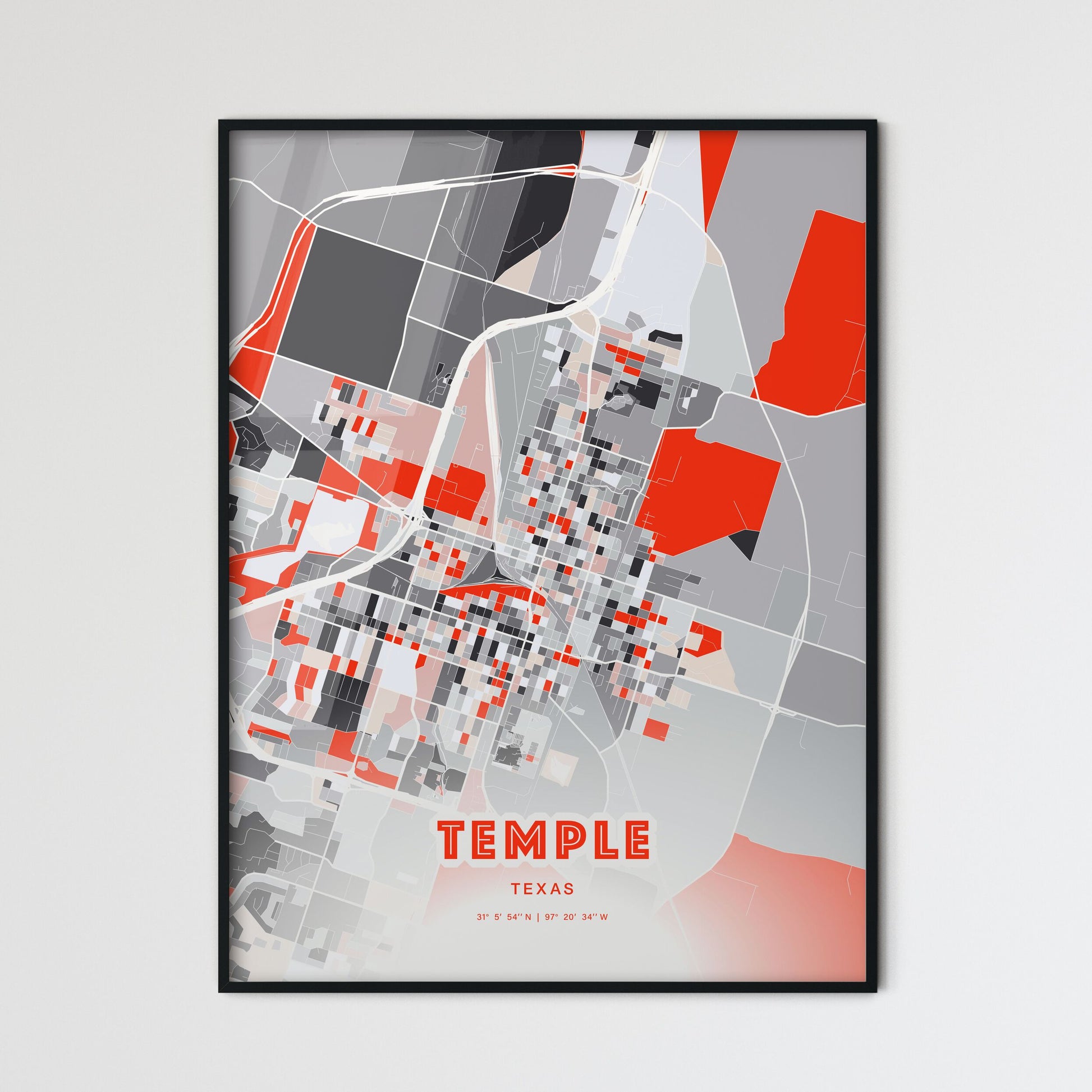 Colorful Temple Texas Fine Art Map Modern Expressive