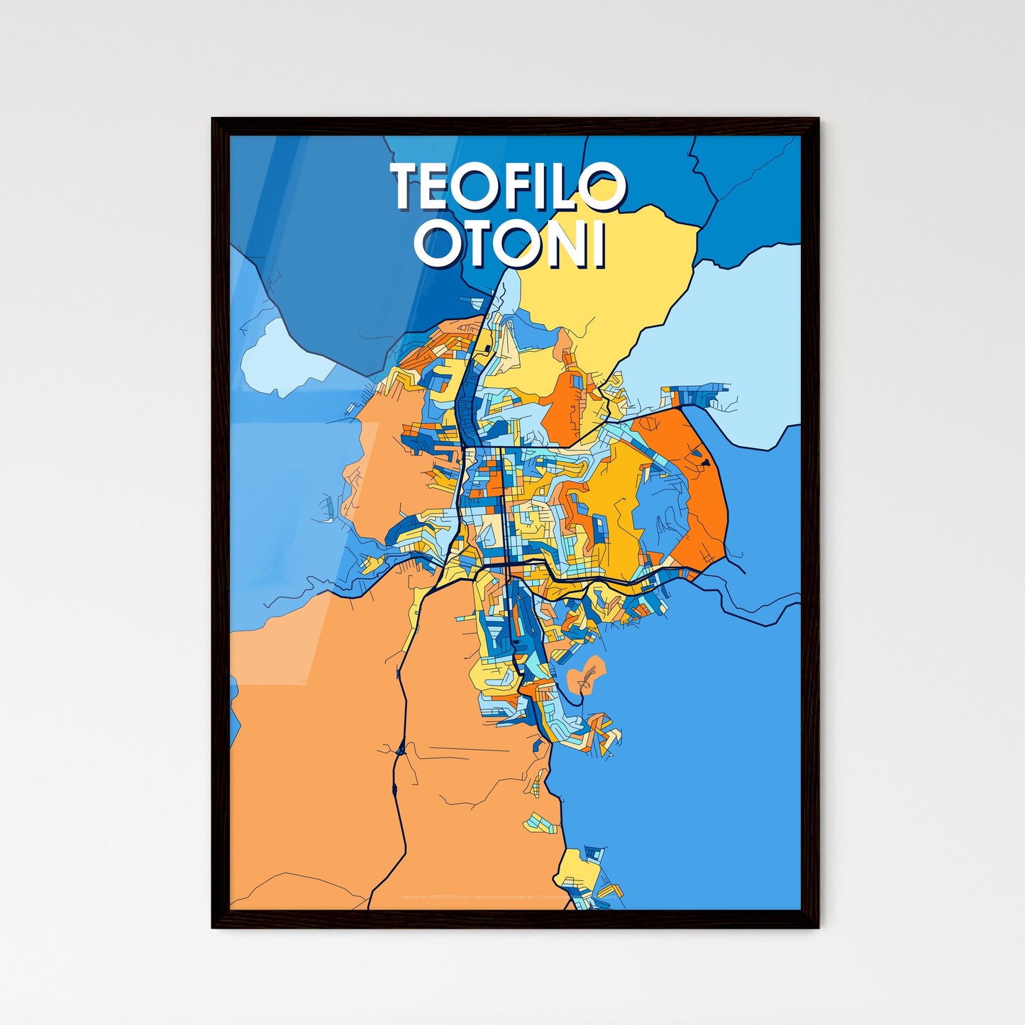 TEOFILO OTONI BRAZIL Vibrant Colorful Art Map Poster Blue Orange