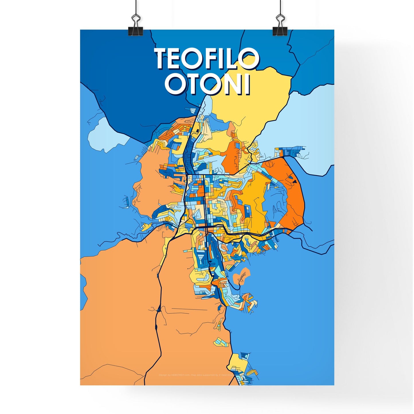 TEOFILO OTONI BRAZIL Vibrant Colorful Art Map Poster Blue Orange