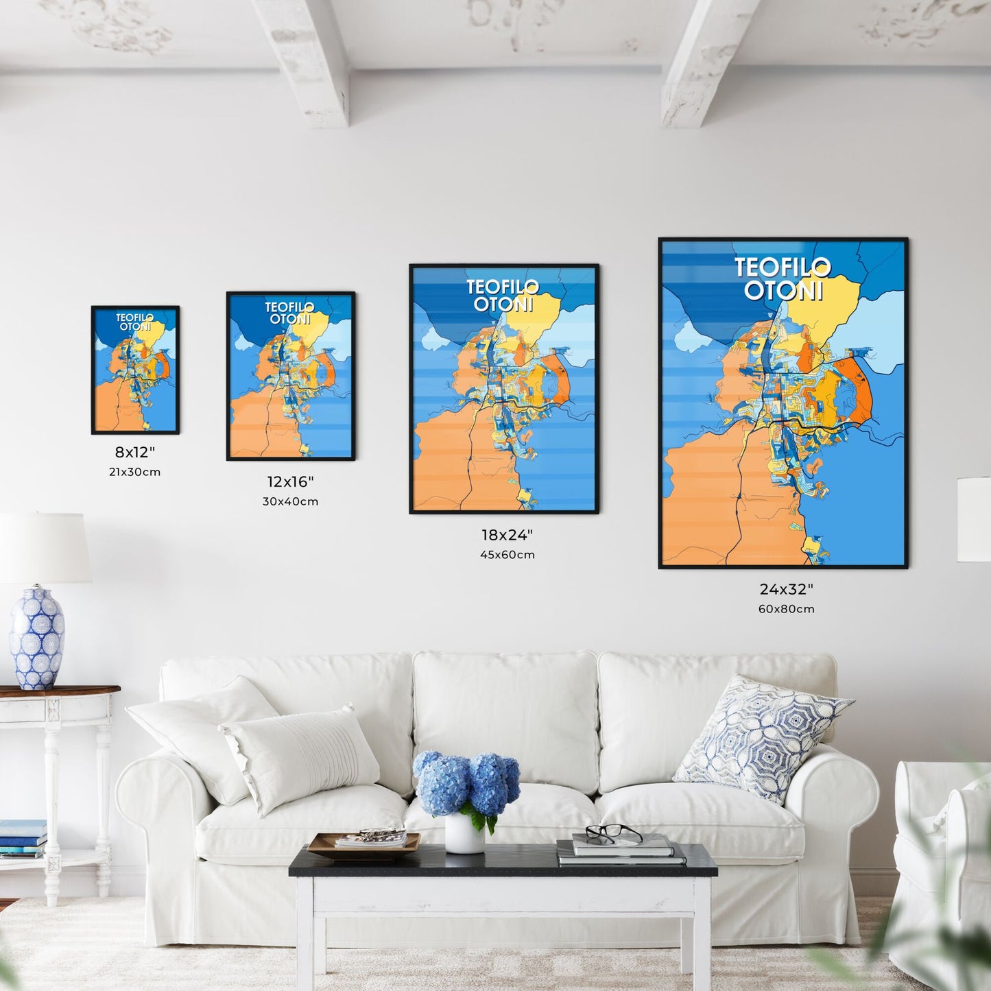 TEOFILO OTONI BRAZIL Vibrant Colorful Art Map Poster Blue Orange