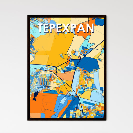 TEPEXPAN MEXICO Vibrant Colorful Art Map Poster Blue Orange