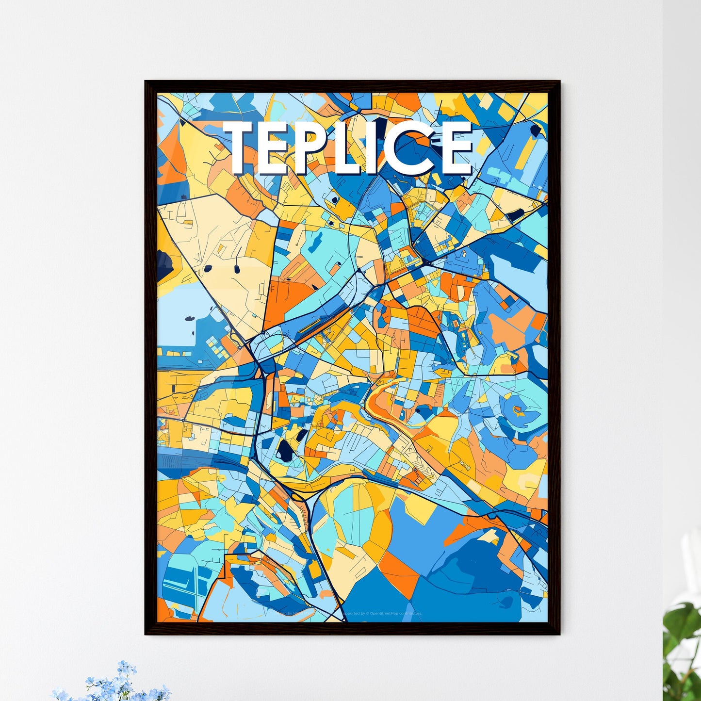 TEPLICE CZECHIA Vibrant Colorful Art Map Poster Blue Orange