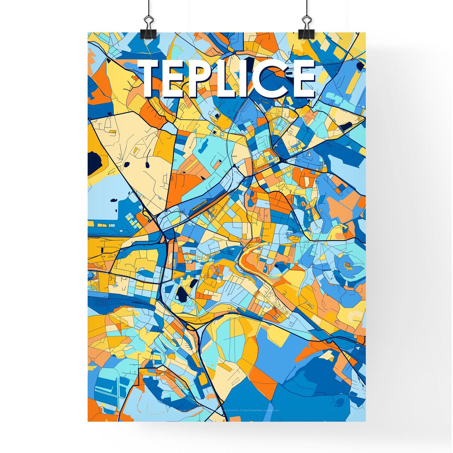 TEPLICE CZECHIA Vibrant Colorful Art Map Poster Blue Orange