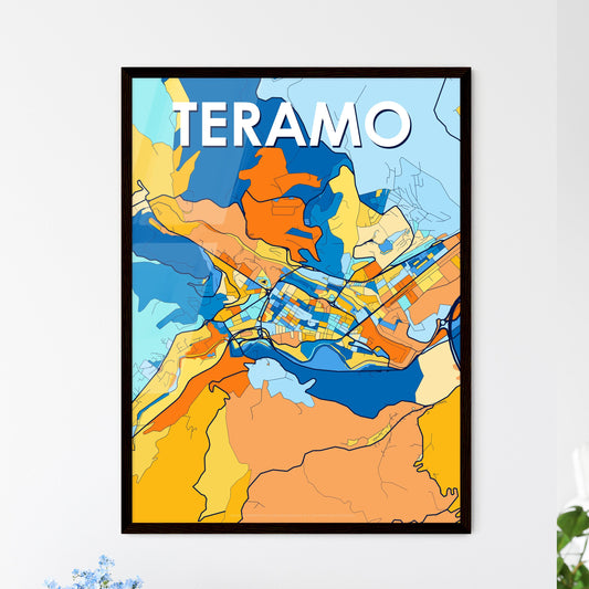 TERAMO ITALY Vibrant Colorful Art Map Poster Blue Orange