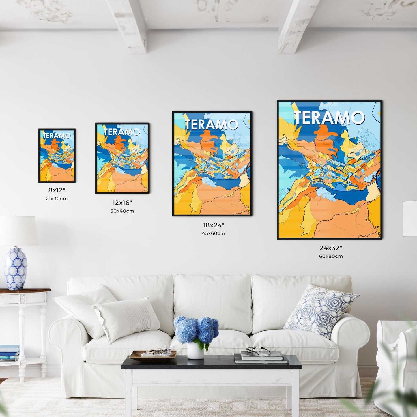 TERAMO ITALY Vibrant Colorful Art Map Poster Blue Orange