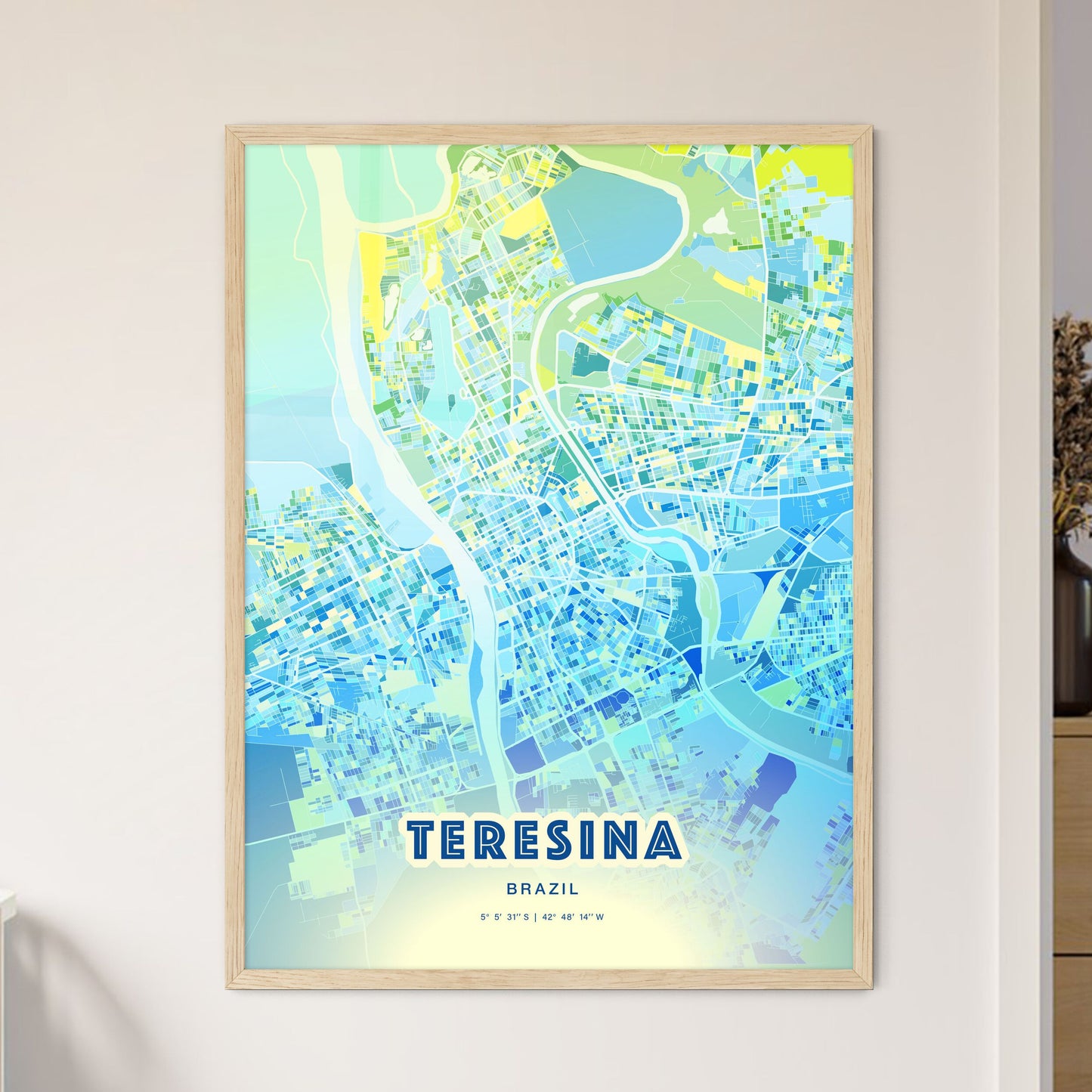 Colorful Teresina Brazil Fine Art Map Cool Blue