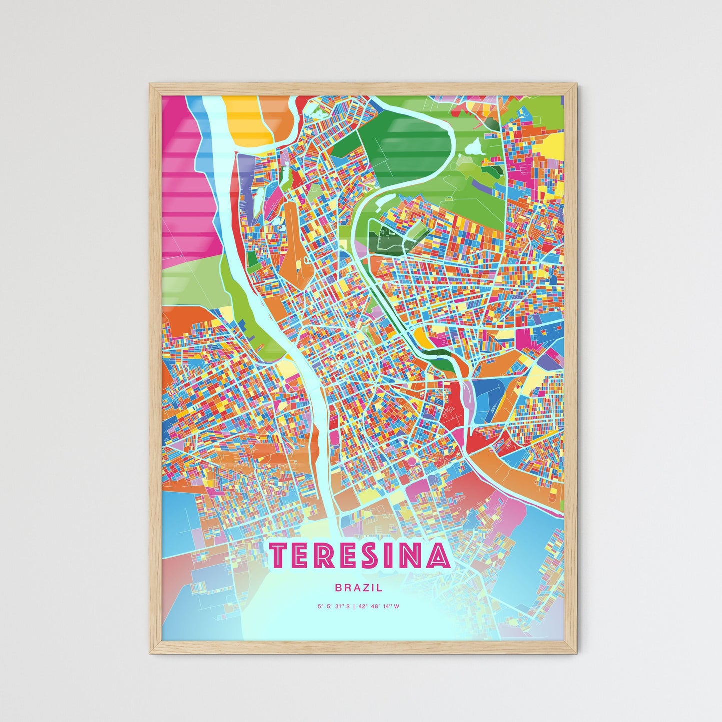 Colorful Teresina Brazil Fine Art Map Crazy Colors