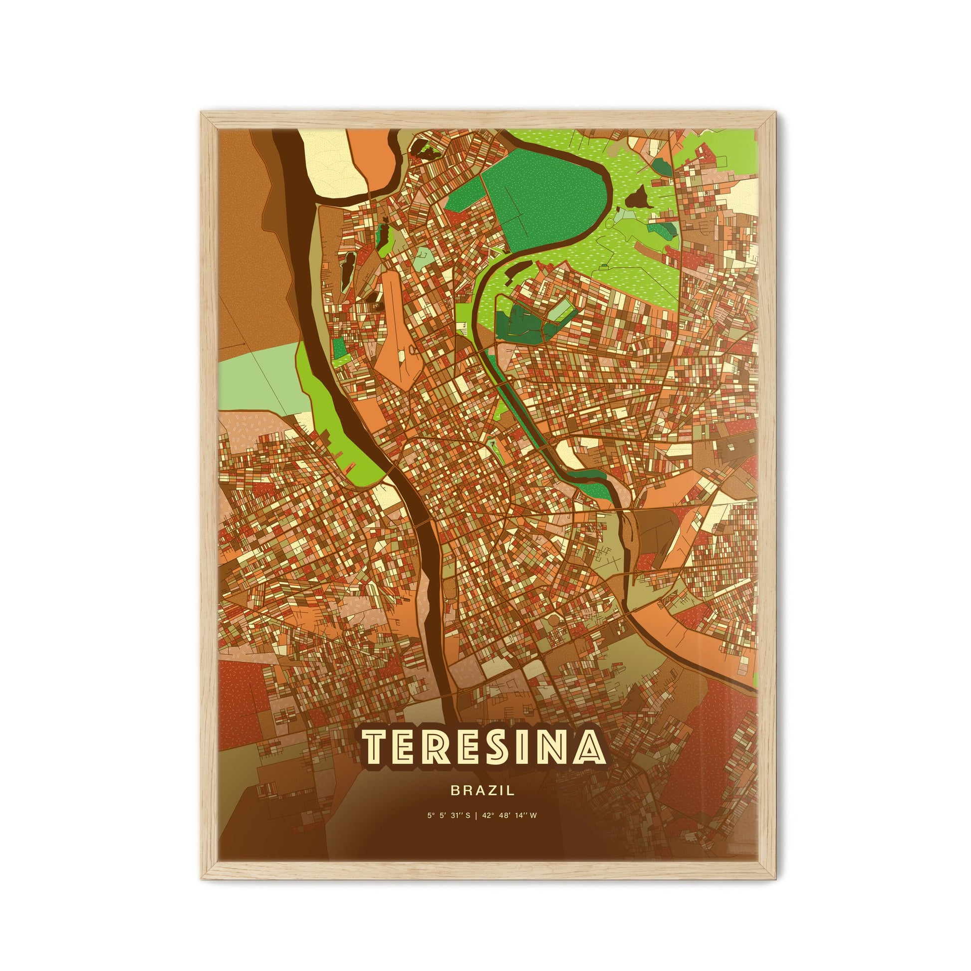 Colorful Teresina Brazil Fine Art Map Farmhouse