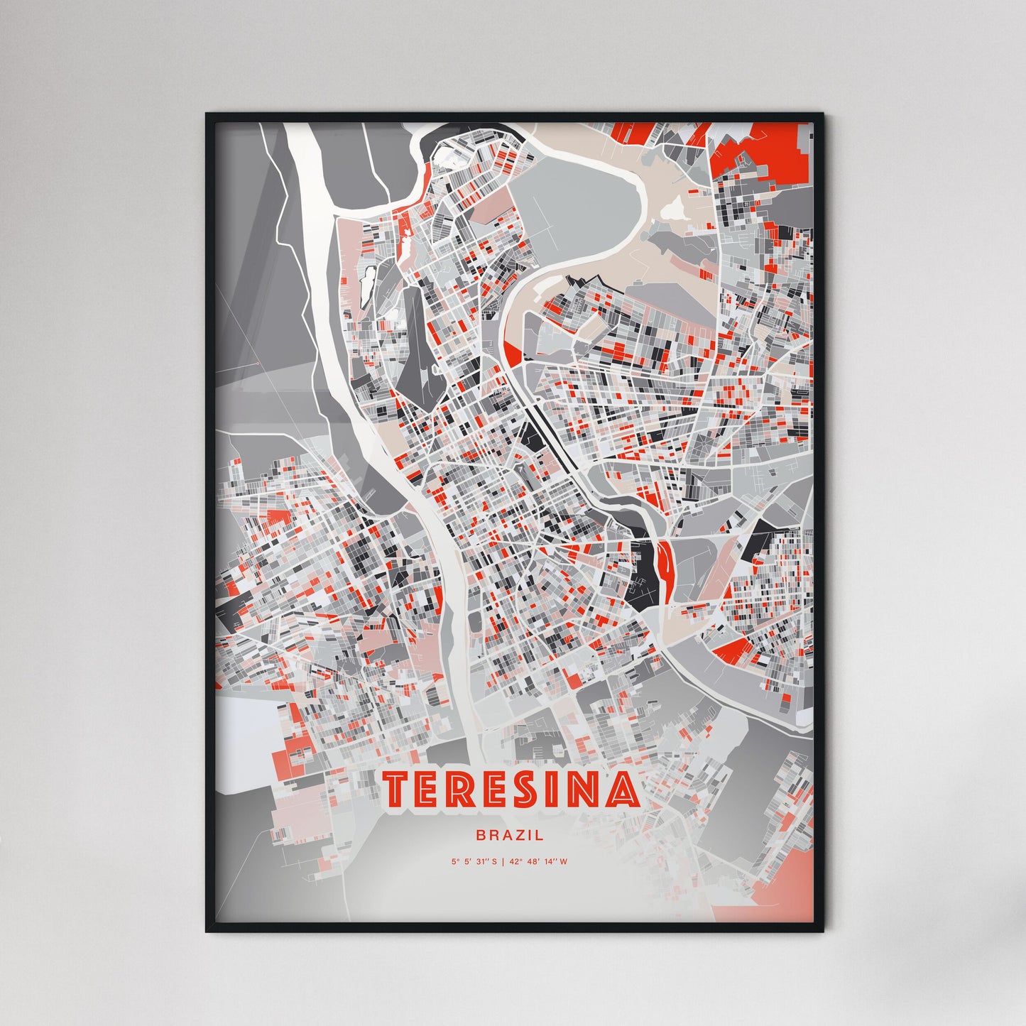 Colorful Teresina Brazil Fine Art Map Modern Expressive