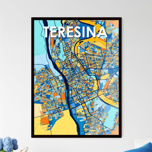 TERESINA BRAZIL Vibrant Colorful Art Map Poster Blue Orange