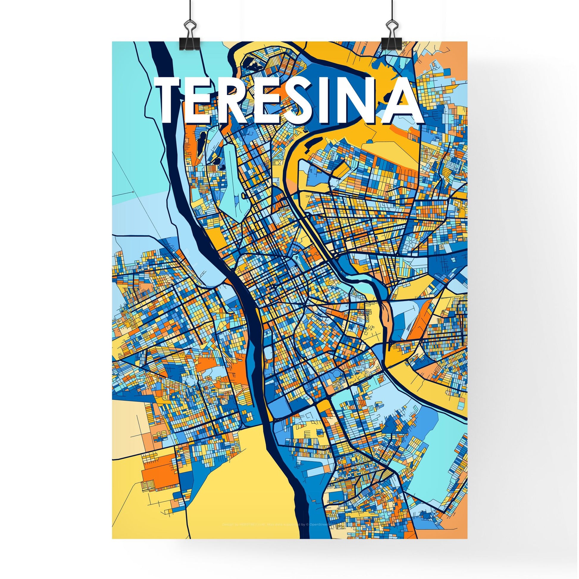 TERESINA BRAZIL Vibrant Colorful Art Map Poster Blue Orange